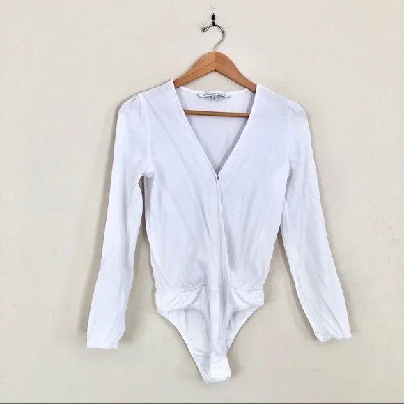 LOVERS + FRIENDS Surplice Wrap Long Sleeve Bodysuit in White - Picture 3 of 8